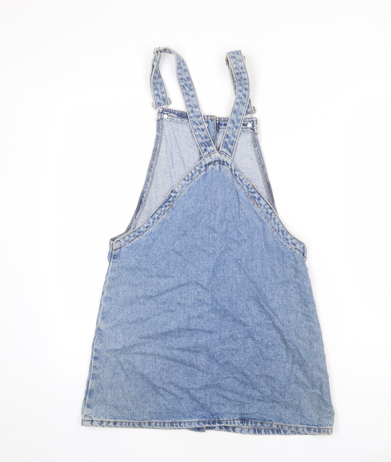 Denim & Co. Womens Blue 100% Cotton Pinafore/Dungaree Dress Size 8 Square Neck Button