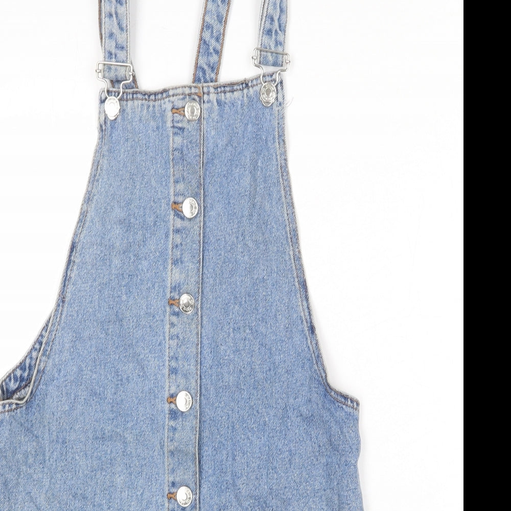 Denim & Co. Womens Blue 100% Cotton Pinafore/Dungaree Dress Size 8 Square Neck Button