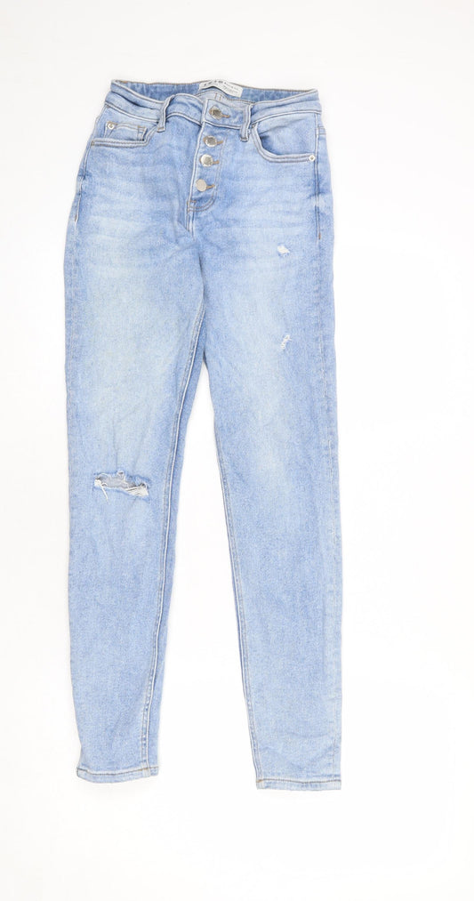 Denim & Co. Womens Blue Cotton Skinny Jeans Size 8 L26 in Regular Button