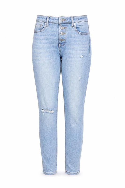 Front view of Denim & Co. women’s blue cotton skinny jeans, size UK 8, 26-inch leg regular button