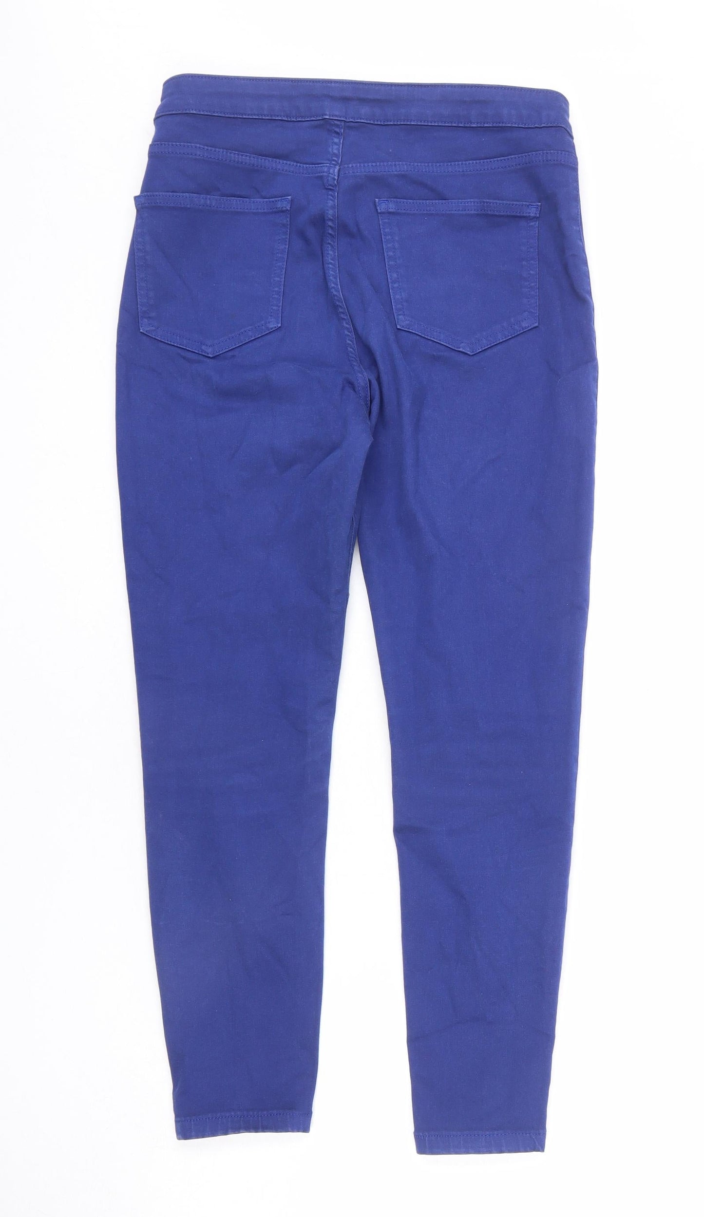 Marks and Spencer Womens Blue Cotton Skinny Jeans Size 12 L24 in Regular Zip - Short Length