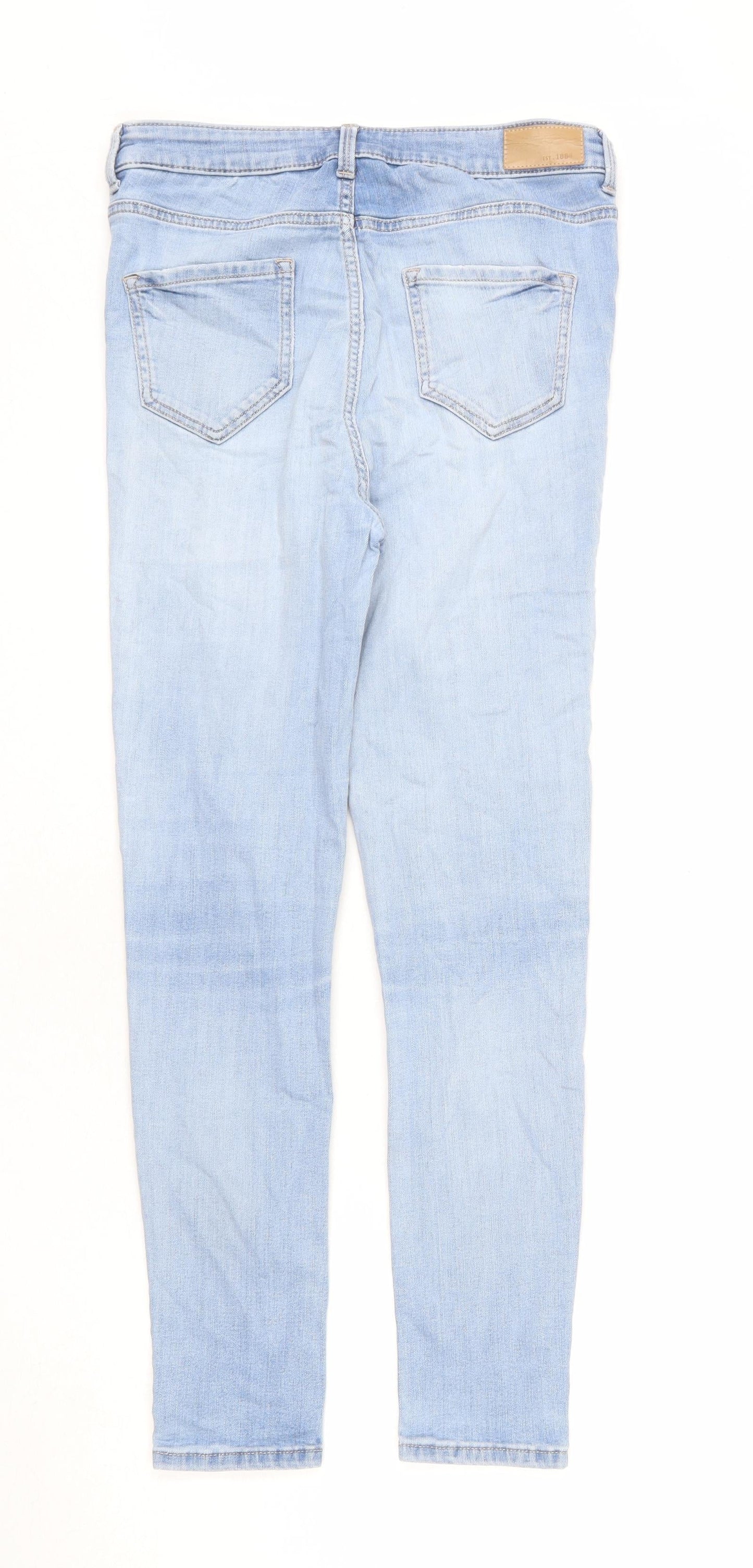 Marks and Spencer Womens Blue Cotton Skinny Jeans Size 10 L25 in Regular Zip