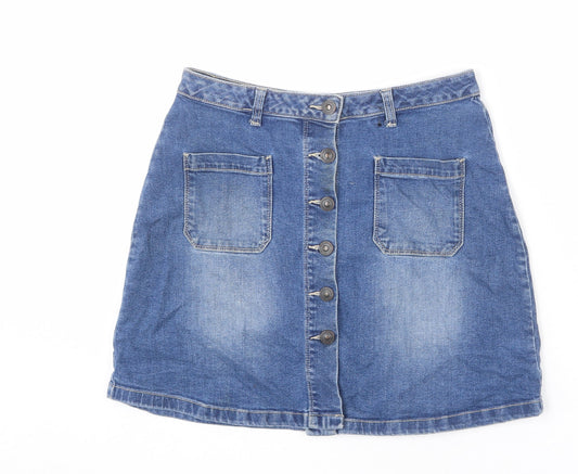 Avenue Womens Blue Cotton A-Line Skirt Size 10 Button