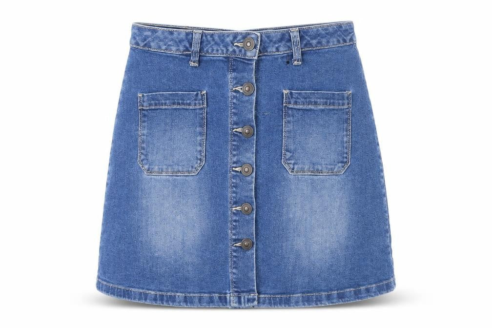 Avenue Womens Blue Cotton A-Line Skirt Size 10 Button