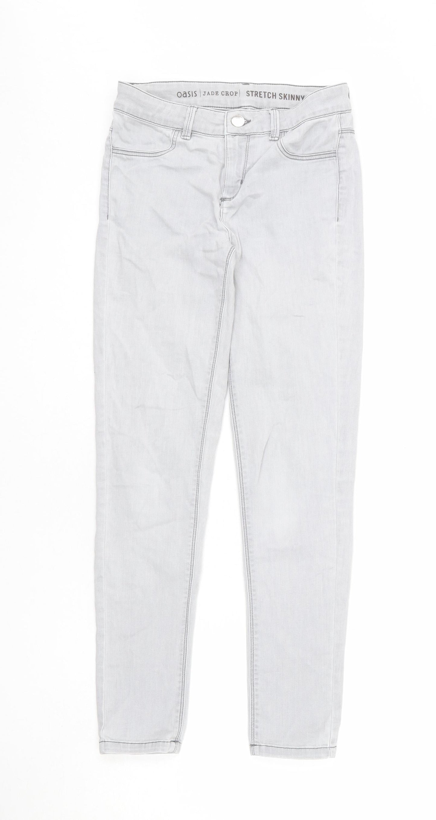 Oasis Womens Grey Cotton Skinny Jeans Size 8 L27 in Regular Zip - Crop