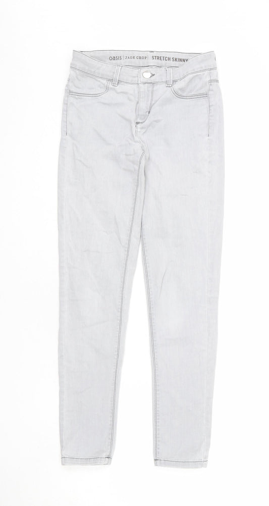 Oasis Womens Grey Cotton Skinny Jeans Size 8 L27 in Regular Zip - Crop