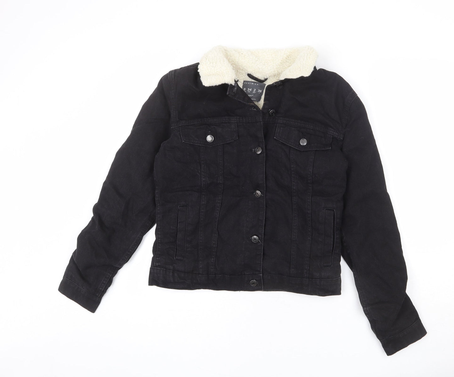 Denim & Co. Womens Black Jacket Size 6 Button