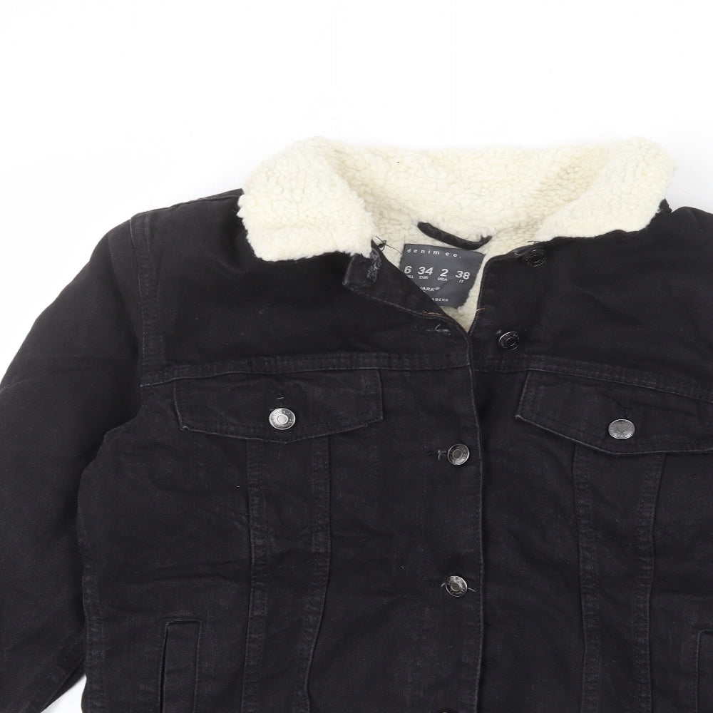 Denim & Co. Womens Black Jacket Size 6 Button