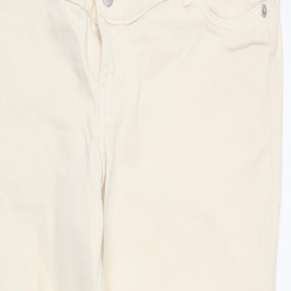 H&M Womens Beige Cotton Straight Jeans Size L L25 in Regular Button