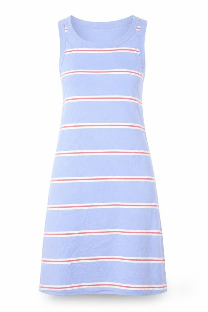 Marks & Spencer Womens Blue Striped Cotton Tank Dress Size M Round Neck Pullover