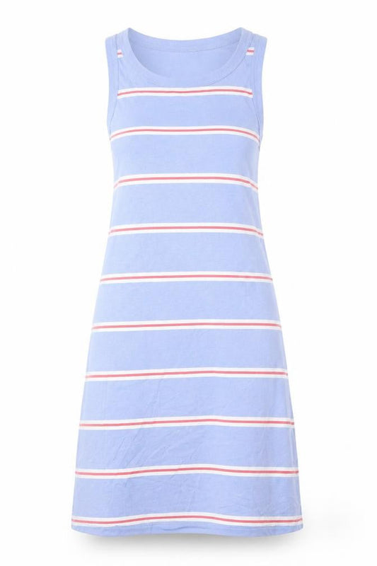 Marks & Spencer Womens Blue Striped Cotton Tank Dress Size M Round Neck Pullover