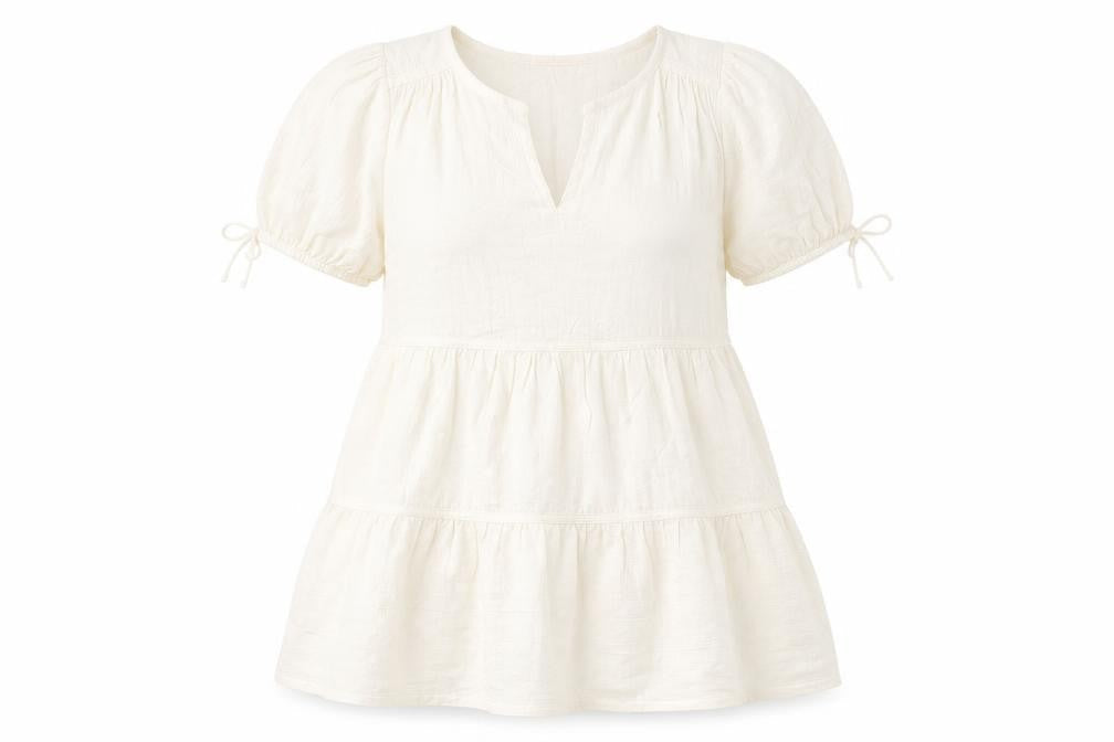 Marks & Spencer Womens Beige Geometric 100% Cotton A-Line Size 12 V-Neck Pullover - Bows