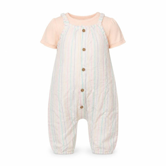 Marks & Spencer Girls Multicoloured Striped Polyester Jumpsuit Outfit/Set Size 3-6 Months Snap