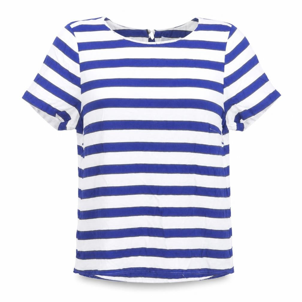 H&M Womens Blue Striped Viscose Basic T-Shirt Size 10 Boat Neck