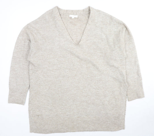 H&M Womens Beige V-Neck Polyester Pullover Jumper Size M