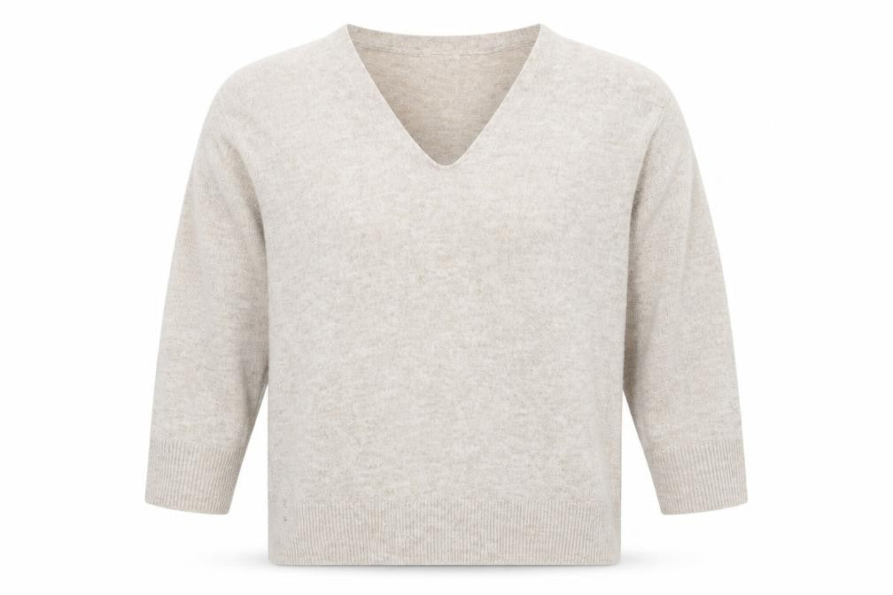 H&M Womens Beige V-Neck Polyester Pullover Jumper Size M