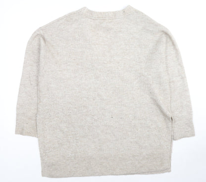 H&M Womens Beige V-Neck Polyester Pullover Jumper Size M