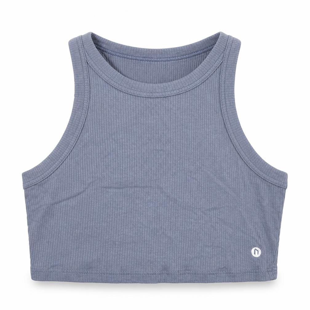 NWIT Womens Blue Cotton Cropped Tank Size M Round Neck