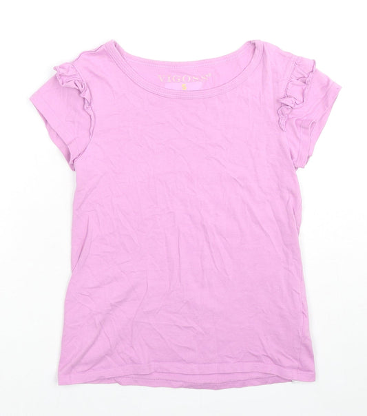 VIGOSS Girls Pink Cotton Basic T-Shirt Size S Round Neck Pullover - Ruffle