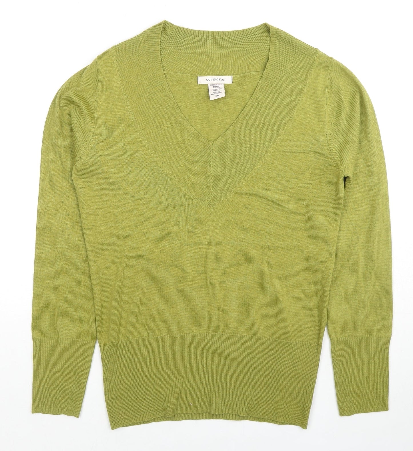 Conington Womens Green V-Neck Acrylic Pullover Jumper Size M