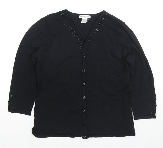 Paraphrase Womens Black V-Neck Rayon Cardigan Jumper Size M - Sequin Detail