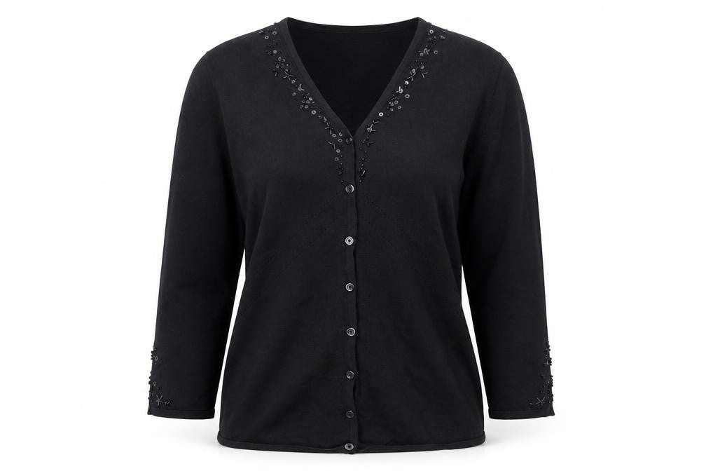 Paraphrase Womens Black V-Neck Rayon Cardigan Jumper Size M - Sequin Detail
