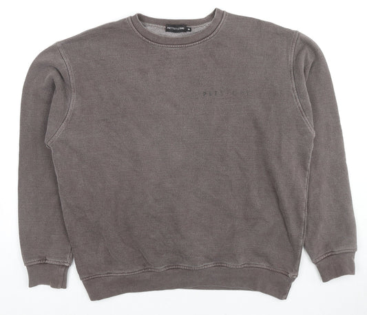 PRETTYLITTLETHING Womens Brown Cotton Pullover Sweatshirt Size M Pullover - Logo, Unisex