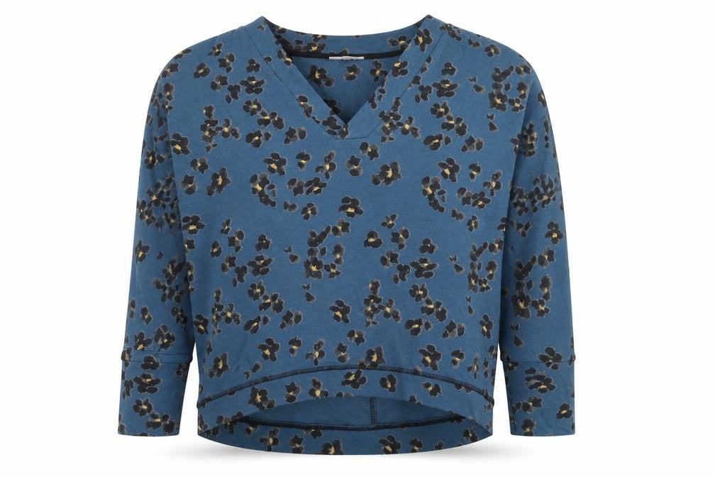 Thought Womens Blue Animal Print Cotton Pullover Sweatshirt Size 12 Pullover - Leopard Print