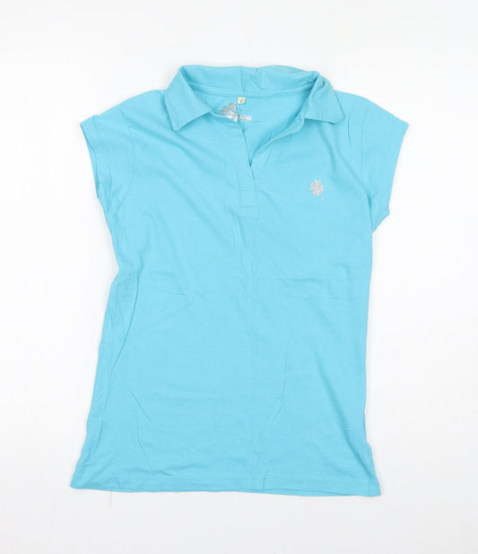 INSIDE Womens Blue 100% Cotton Basic T-Shirt Size L Collared