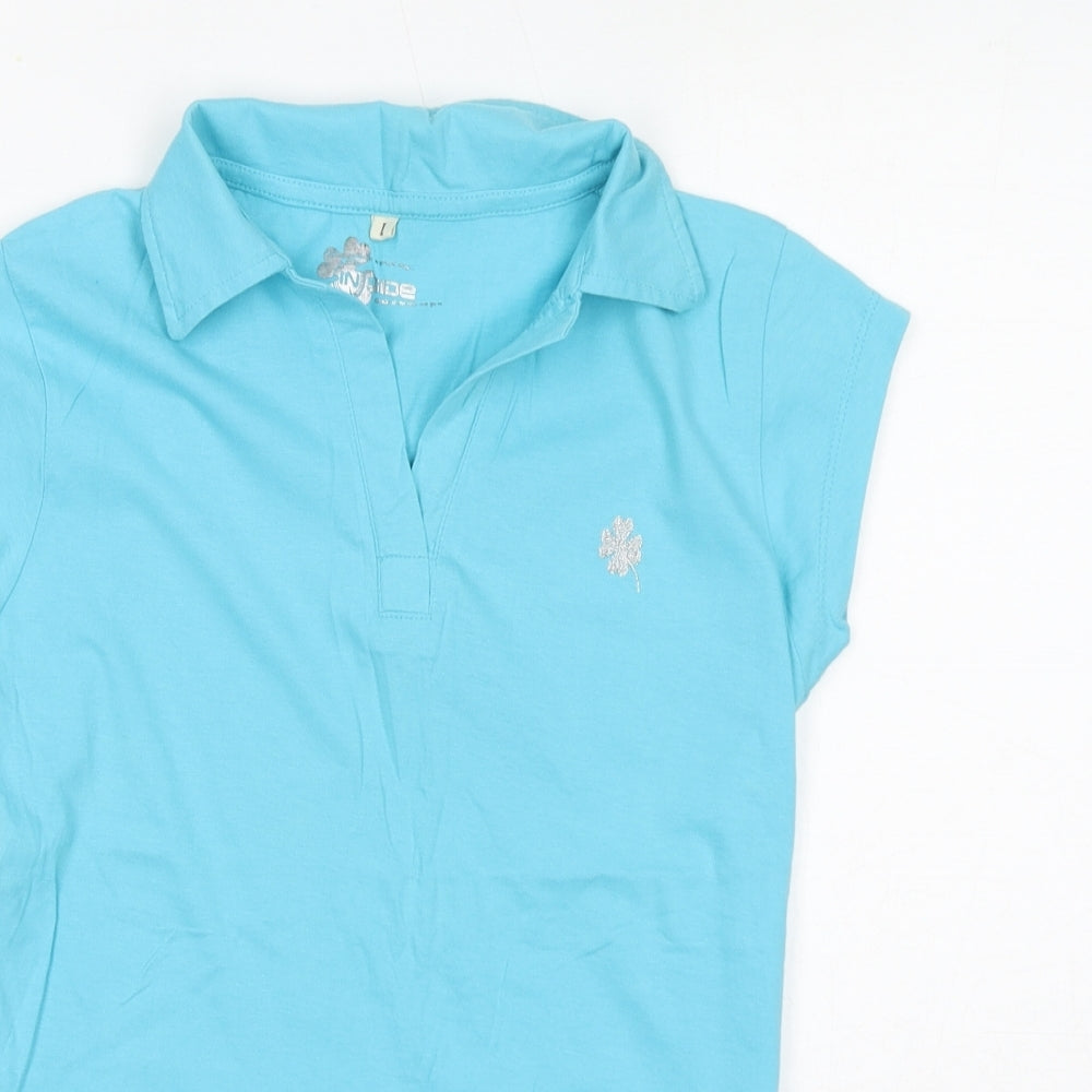 INSIDE Womens Blue 100% Cotton Basic T-Shirt Size L Collared