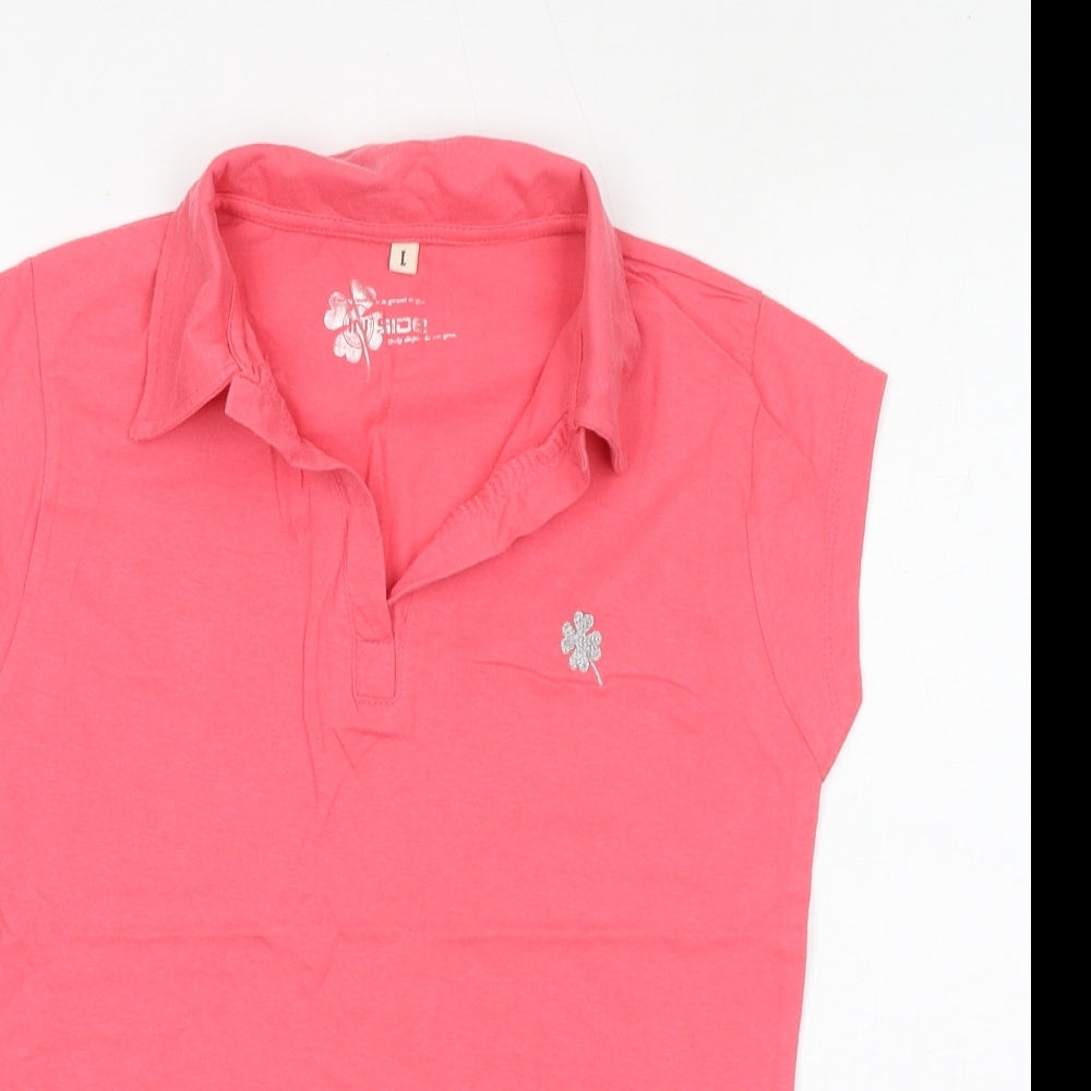 INSIDE Womens Pink 100% Cotton Basic T-Shirt Size L Collared