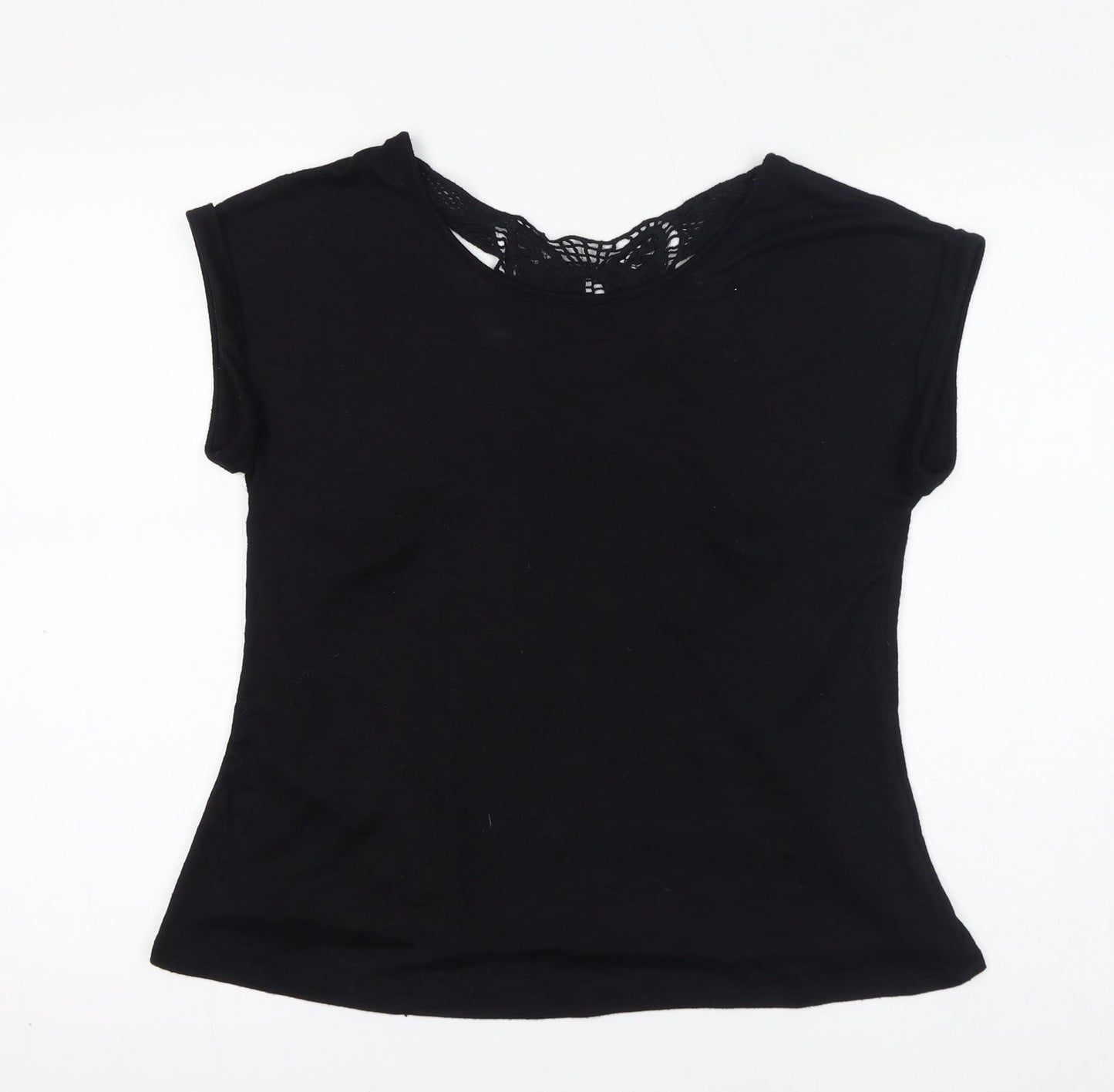New Look Womens Black Polyester Basic T-Shirt Size 10 Round Neck - Sheer, Open Back