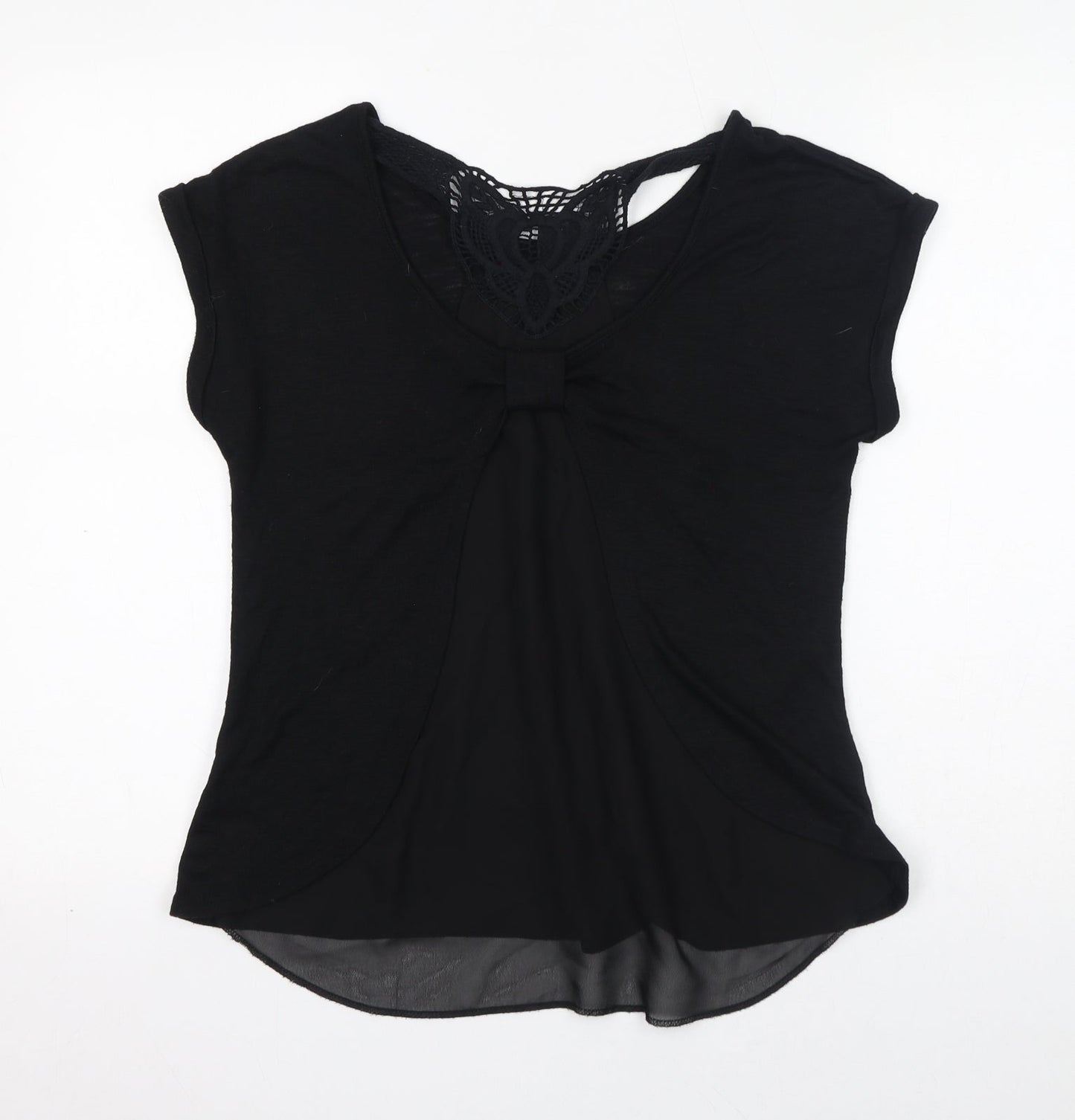 New Look Womens Black Polyester Basic T-Shirt Size 10 Round Neck - Sheer, Open Back