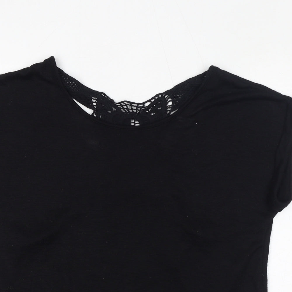 New Look Womens Black Polyester Basic T-Shirt Size 10 Round Neck - Sheer, Open Back
