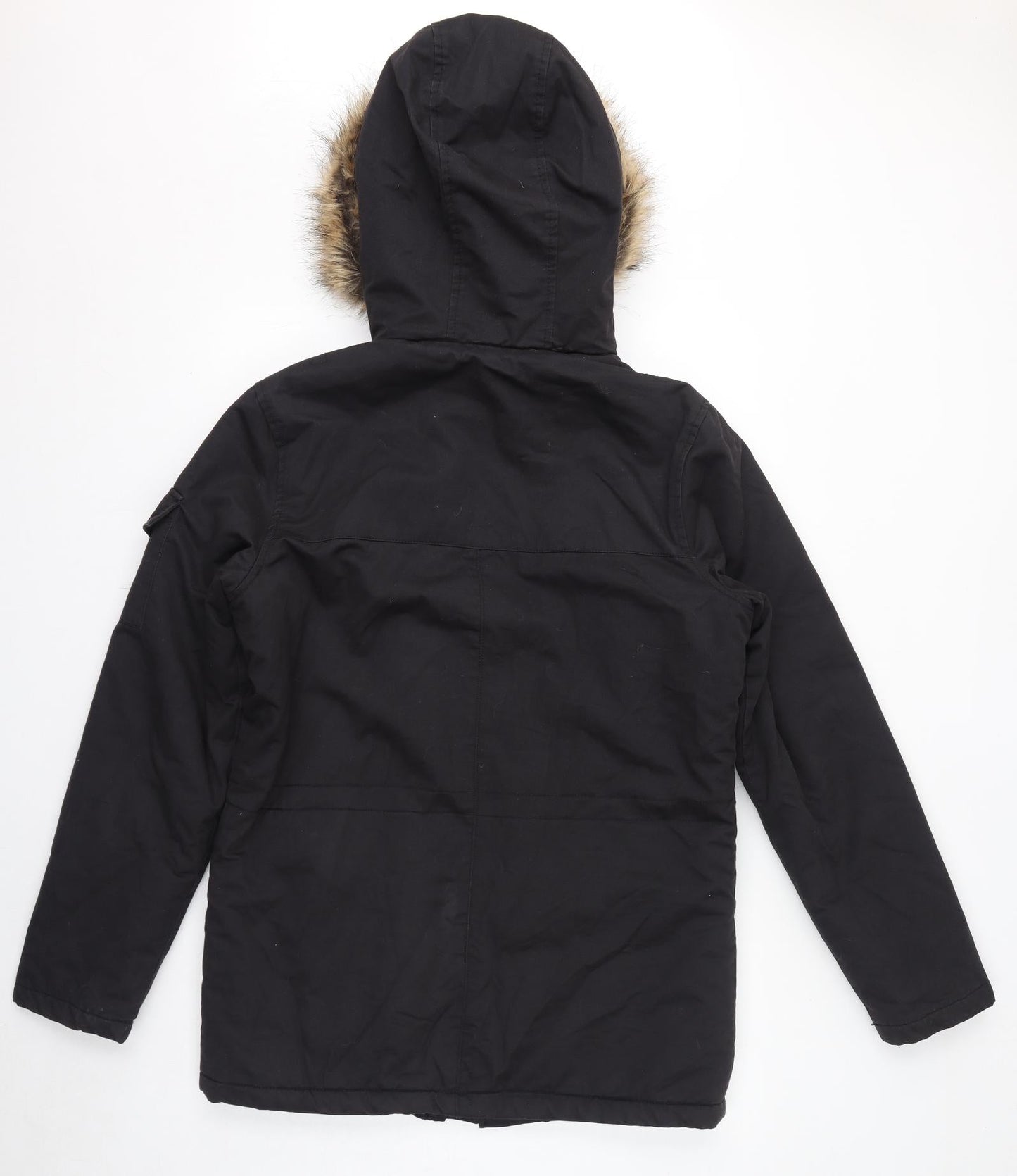 NEXT Womens Black Parka Coat Size S Zip - Faux Fur Hood