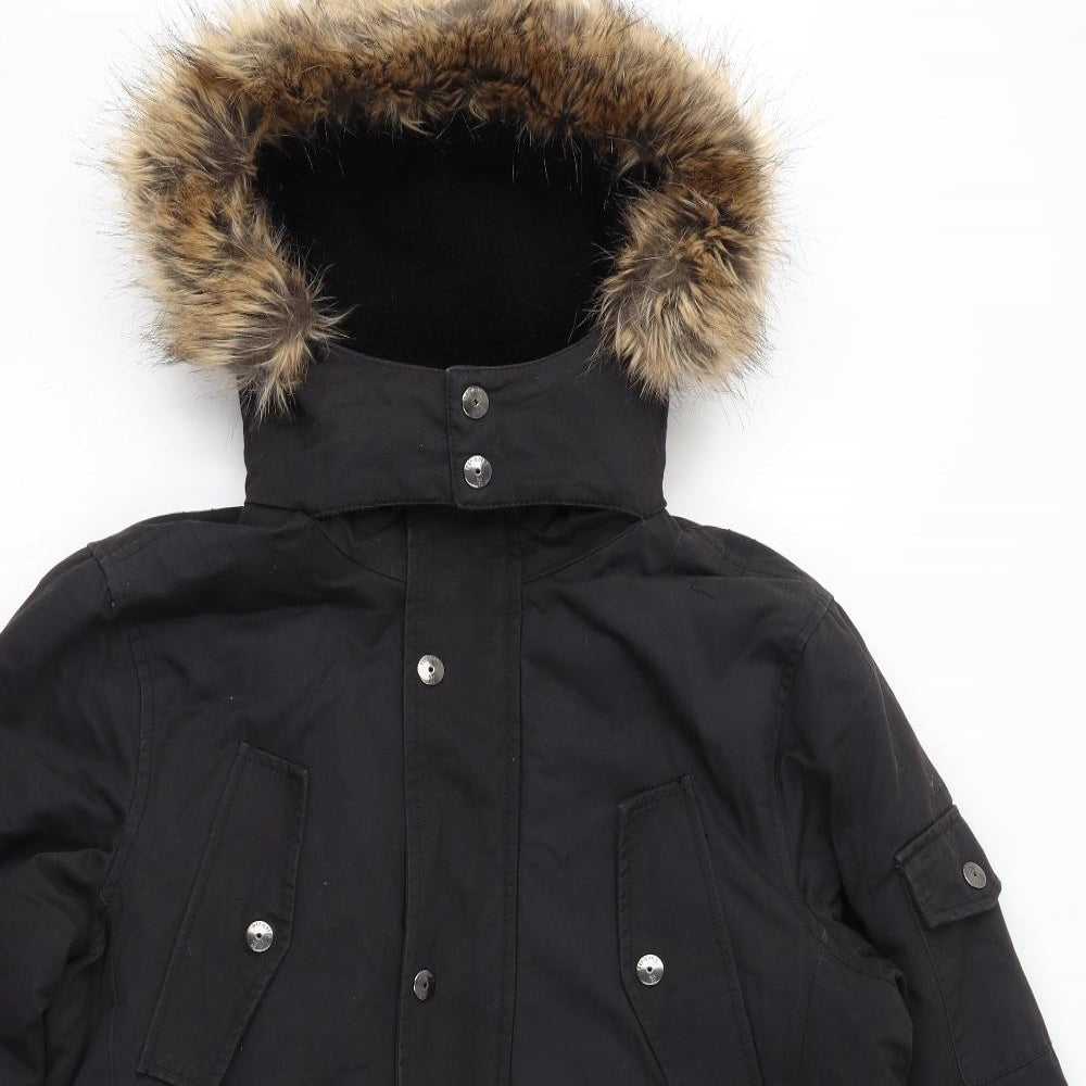 NEXT Womens Black Parka Coat Size S Zip - Faux Fur Hood