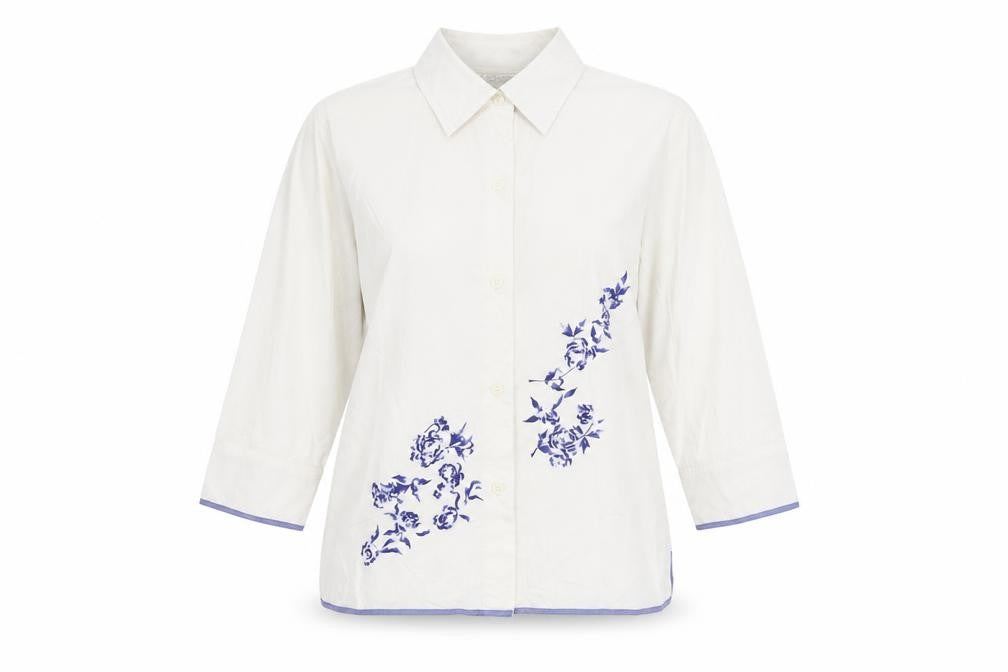 Casual Wear Womens White 100% Cotton Basic Button-Up Size 12 Collared - Embroidery