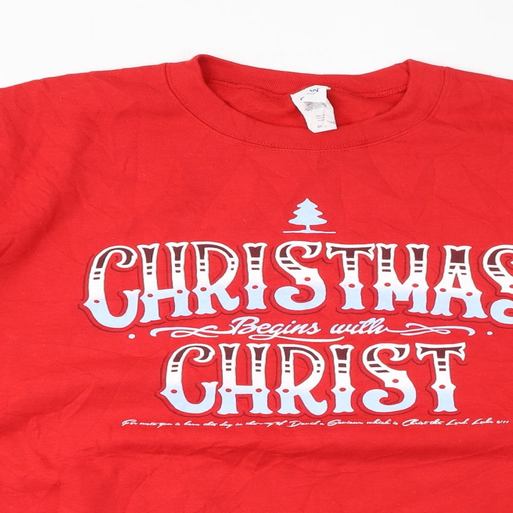 Gildan Womens Red Crew Neck Cotton Pullover Jumper Size 2XL - Christmas Begins With Christ