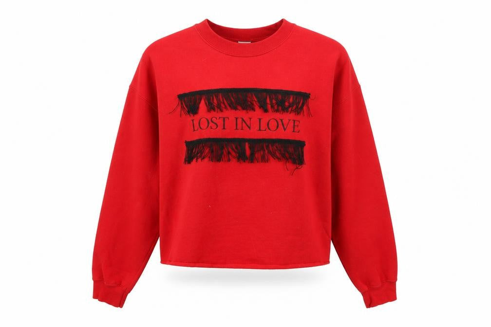 River Island Womens Red Crew Neck Polyester Pullover Jumper Size M - Lost In Love, Fringe