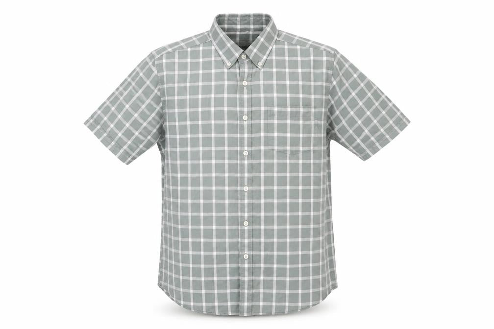 Red Herring Mens Green Check Cotton Button-Up Size M Round Neck Button
