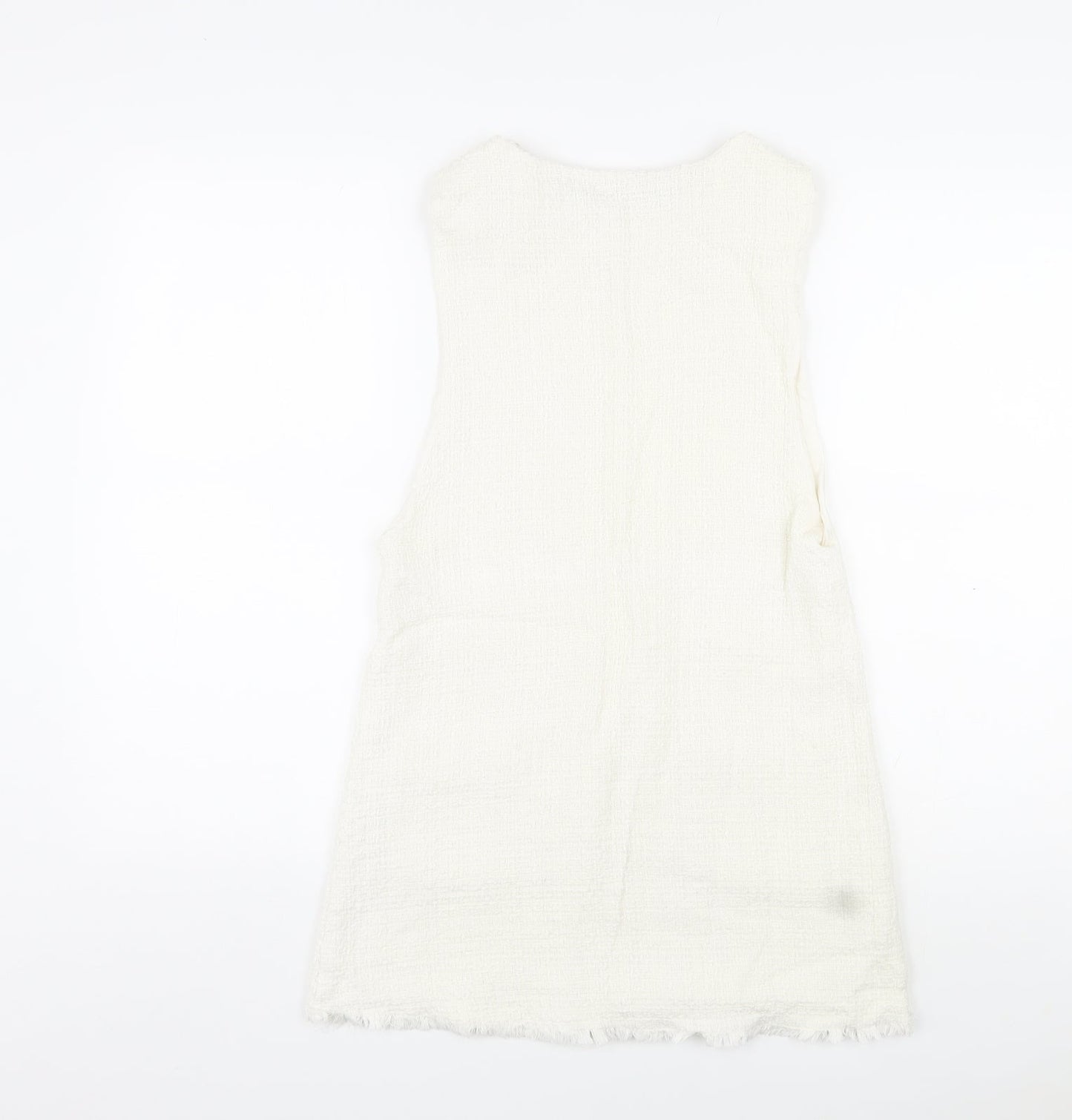 Zara Womens Ivory Cotton A-Line Size XS Square Neck Buckle - Distressed Look on Hem and Buckle