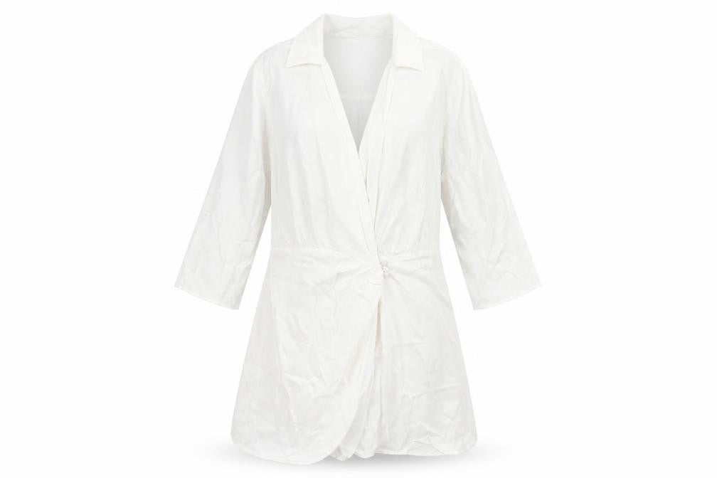 Zara Womens White Viscose A-Line Size S V-Neck Button