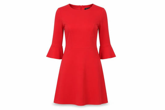New Look Womens Red Polyester Skater Dress Size 8 Round Neck Zip