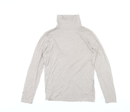 Marks & Spencer Womens Beige High Neck Cotton Pullover Jumper Size 12