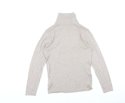 Marks & Spencer Womens Beige High Neck Cotton Pullover Jumper Size 12
