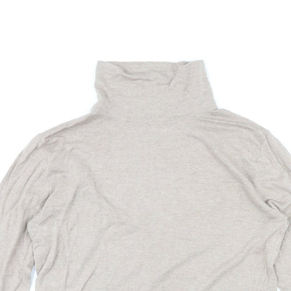 Marks & Spencer Womens Beige High Neck Cotton Pullover Jumper Size 12