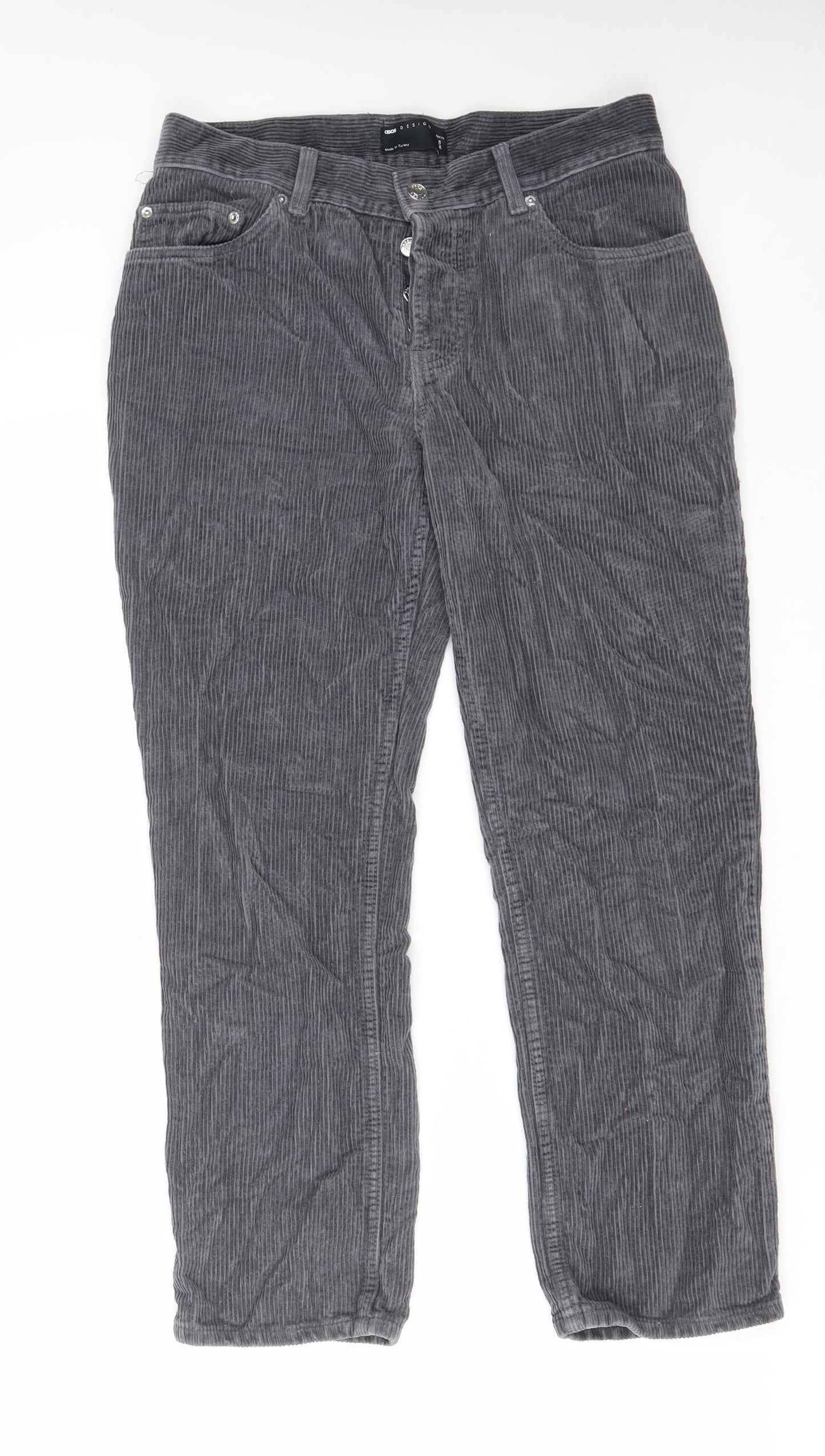 ASOS Womens Grey Cotton Trousers Size 28 in L28 in Regular Button - Pockets, Belt Loops
