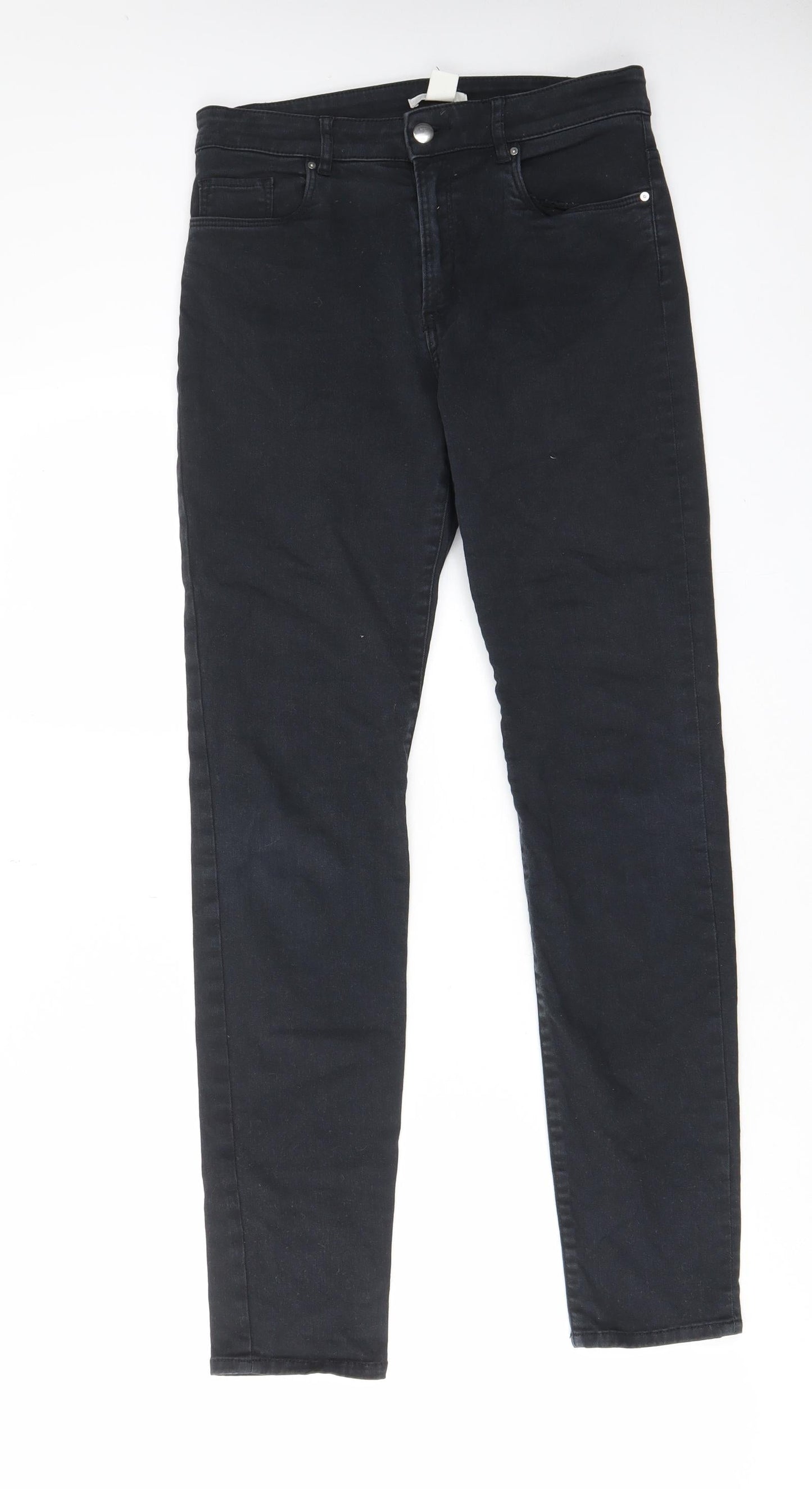 H&M Womens Black Cotton Skinny Jeans Size 10 L29 in Regular Zip - Pockets, Belt Loops