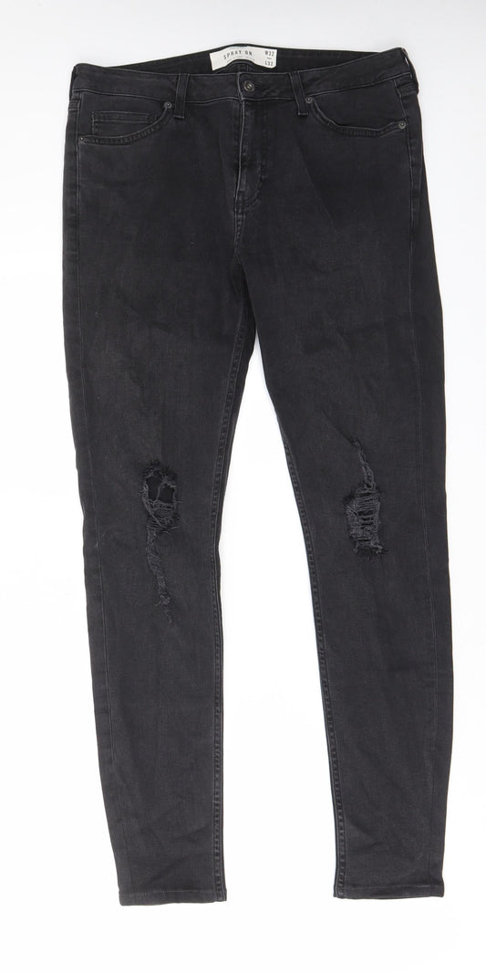 TPMAN Mens Grey Cotton Skinny Jeans Size 32 in L32 in Regular Zip - Pockets, Belt Loops