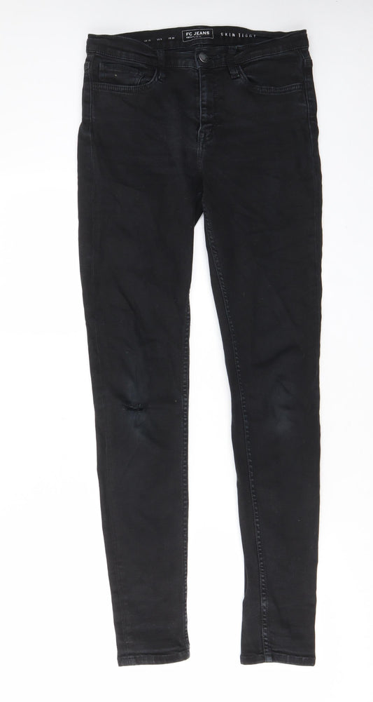 FC Jeans Womens Black Cotton Skinny Jeans Size 10 L30 in Regular Zip - Pockets, Belt Loops